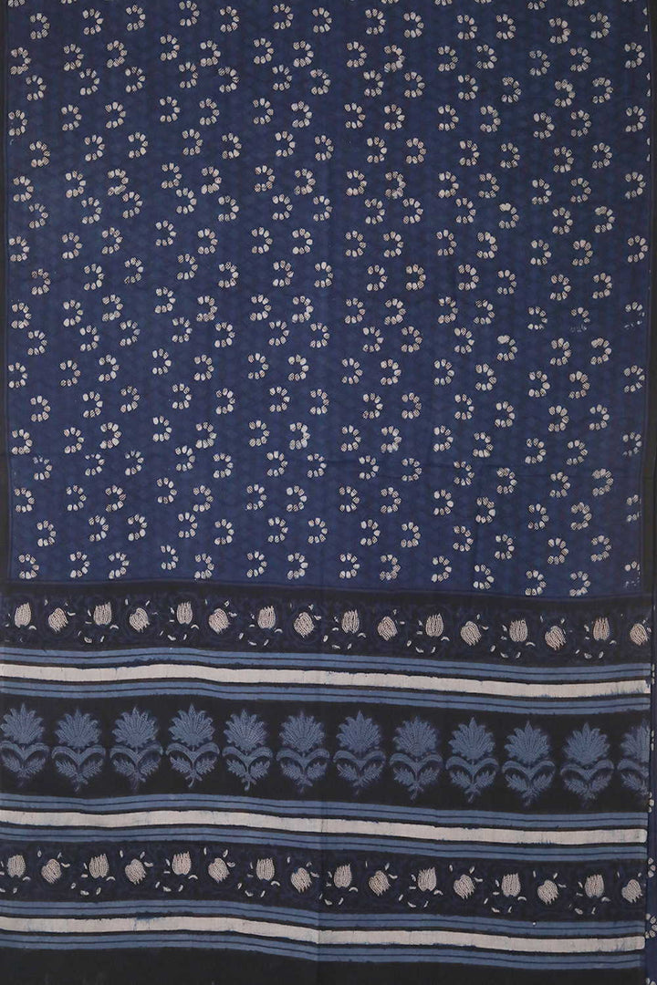 Indigo Block Printed Mul Cotton saree