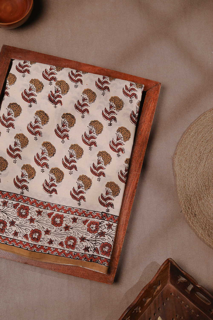 Florets on Cream Bagru Mul Cotton saree