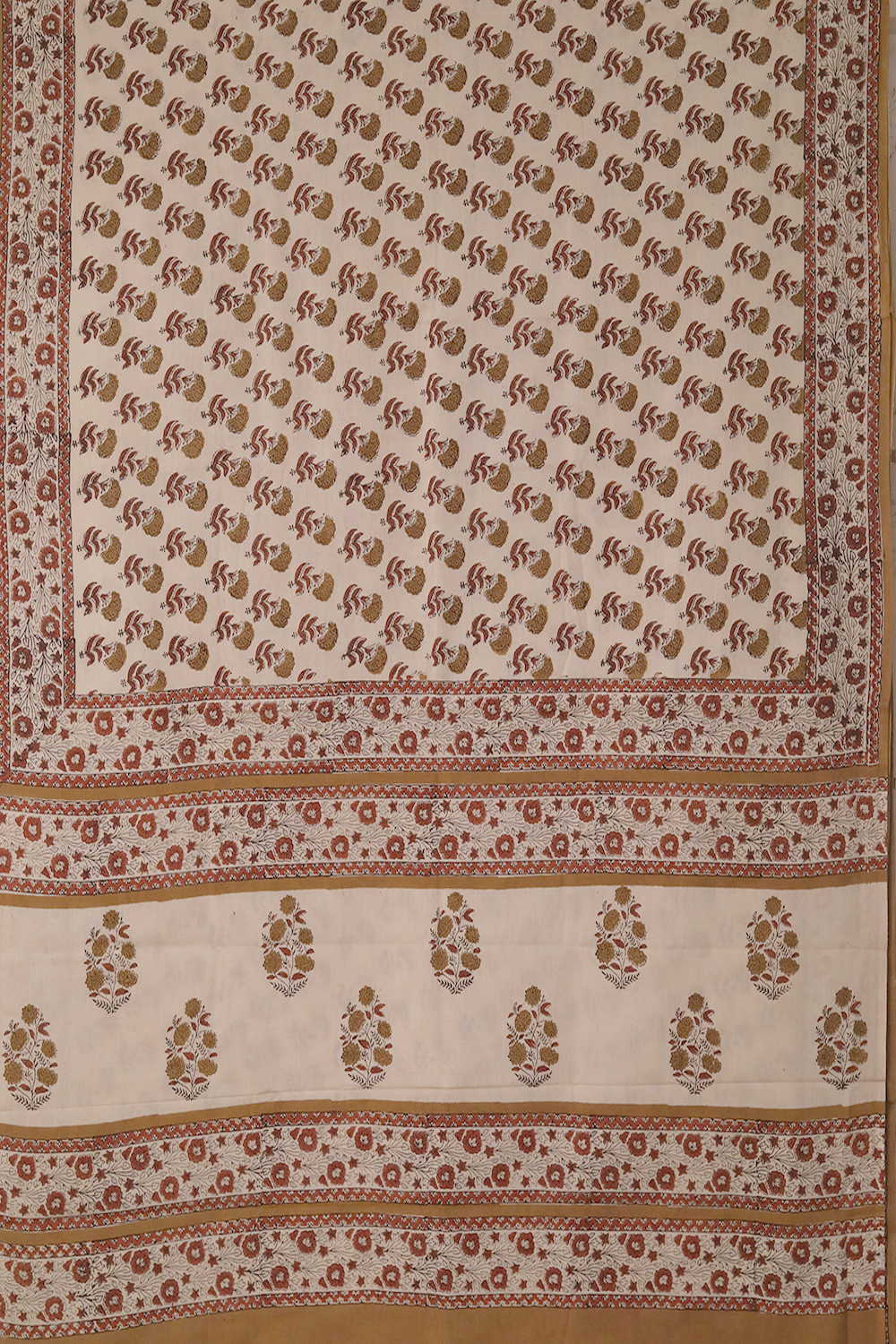 Florets on Cream Bagru Mul Cotton saree