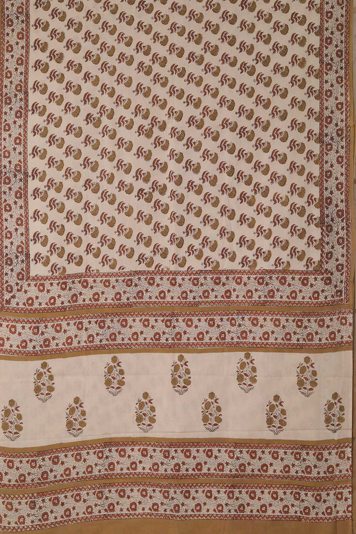 Florets on Cream Bagru Mul Cotton saree