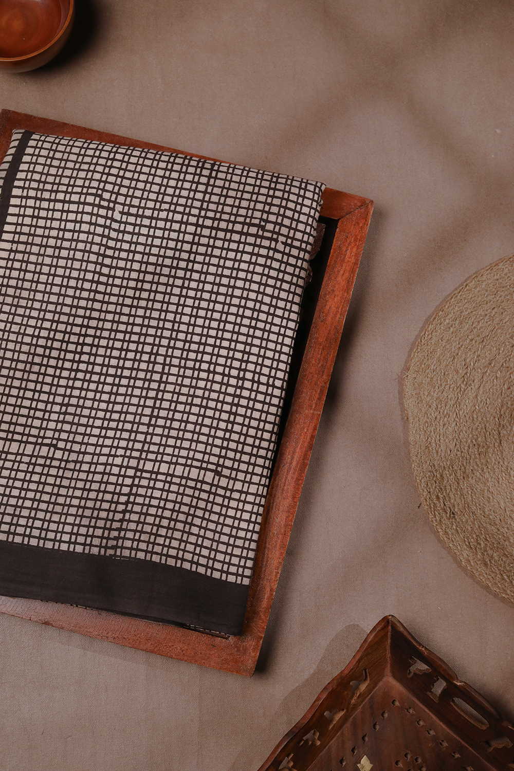 Black Checks Bagru Mul Cotton saree