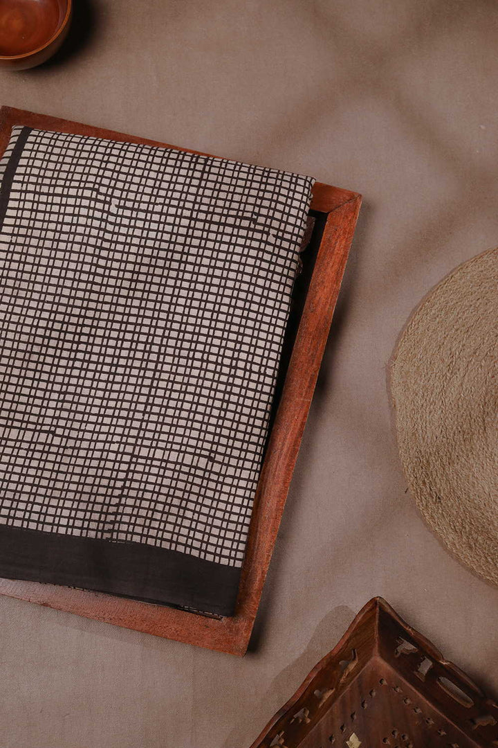 Black Checks Bagru Mul Cotton saree