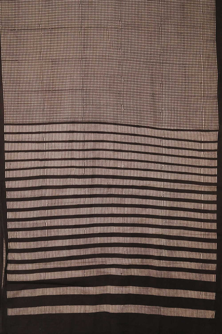 Black Checks Bagru Mul Cotton saree