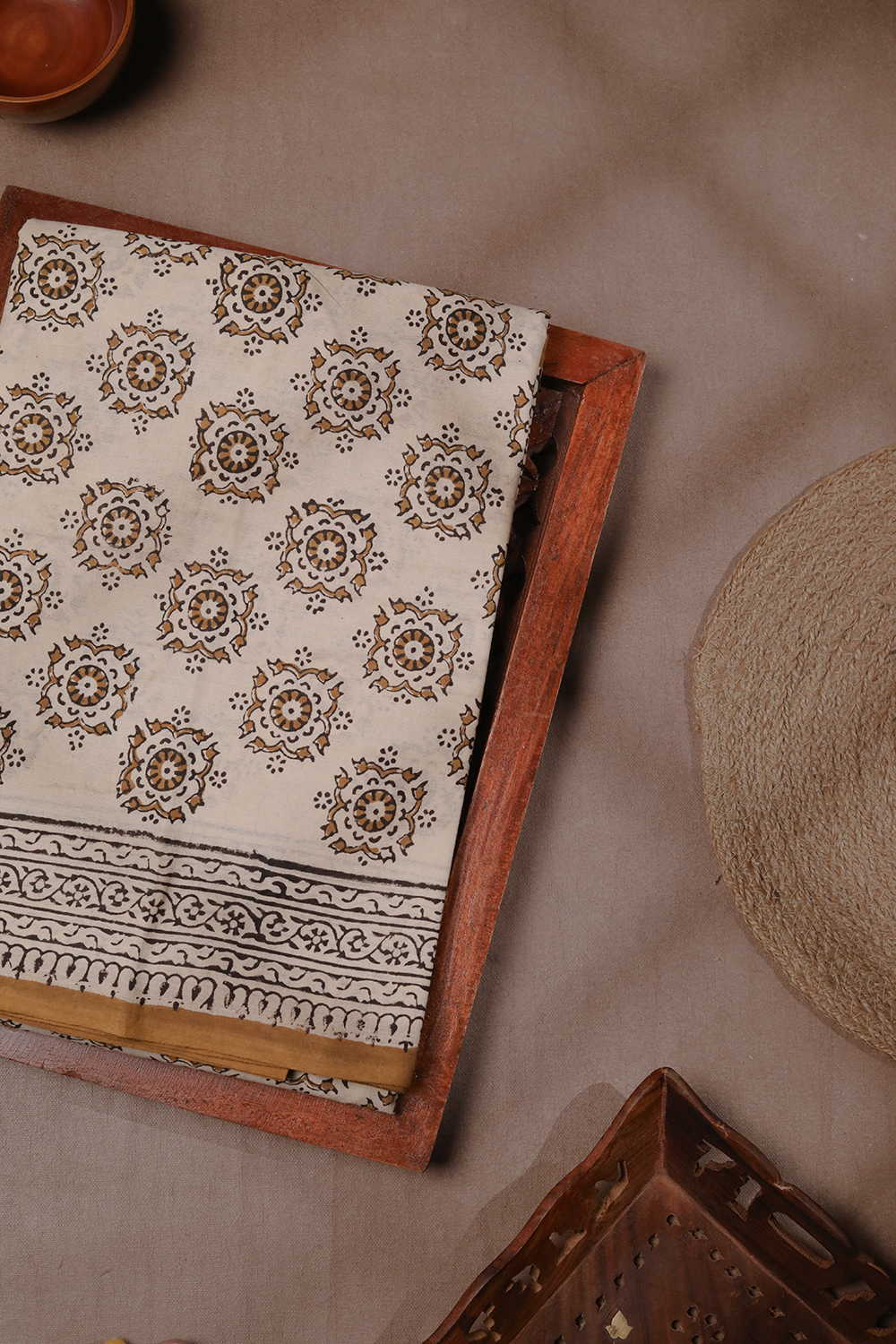Rangoli Motis Bagru Mul Cotton saree