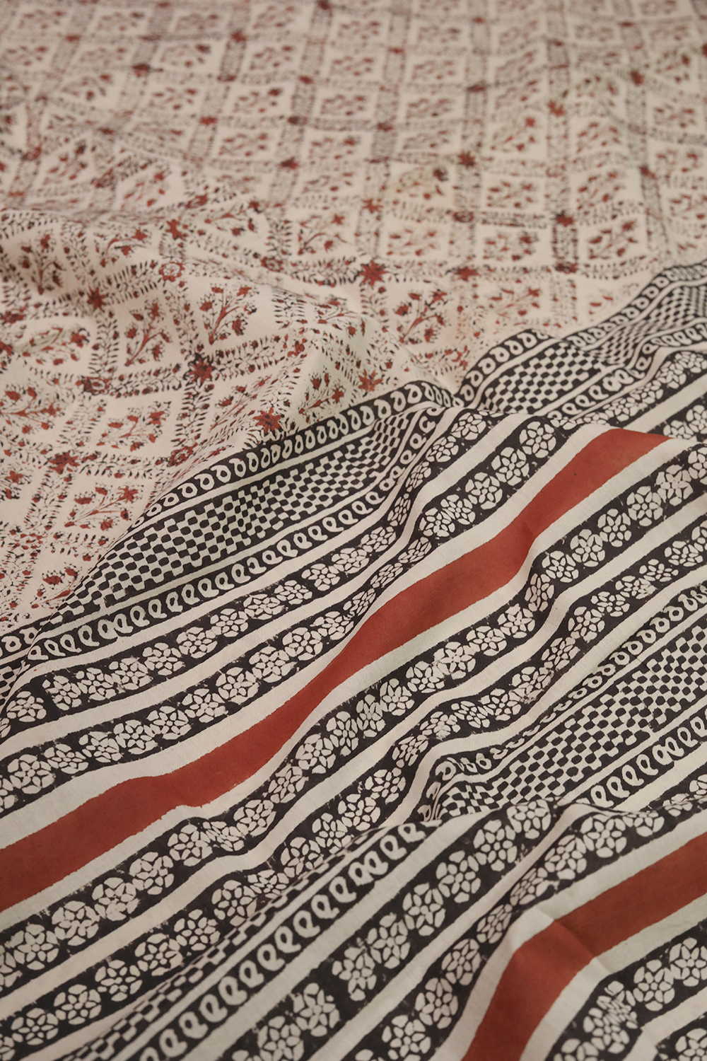 Intricate Pattern Bagru Mul Cotton saree