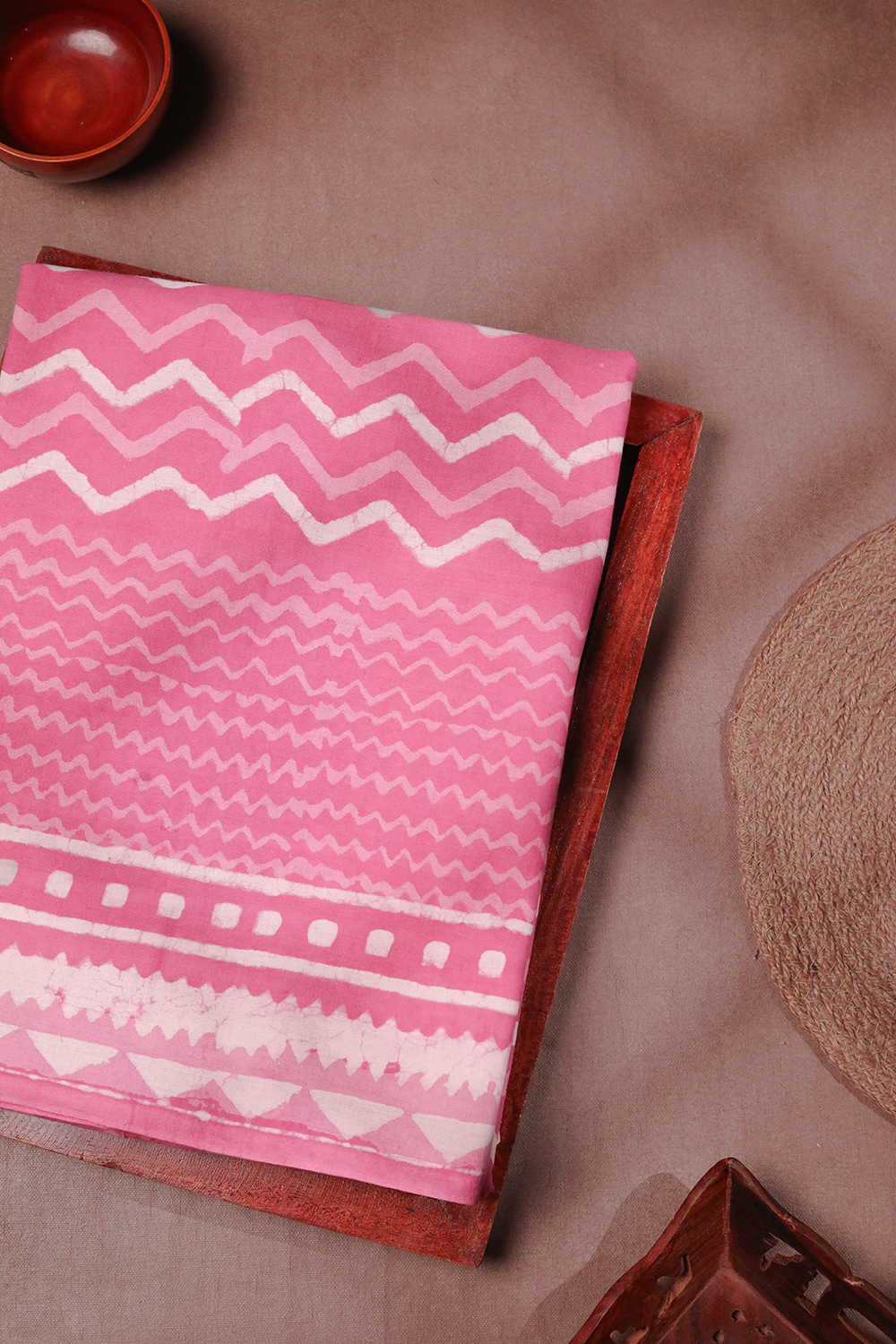 Taffy Pink Block Printed Mul Cotton Half & Half saree
