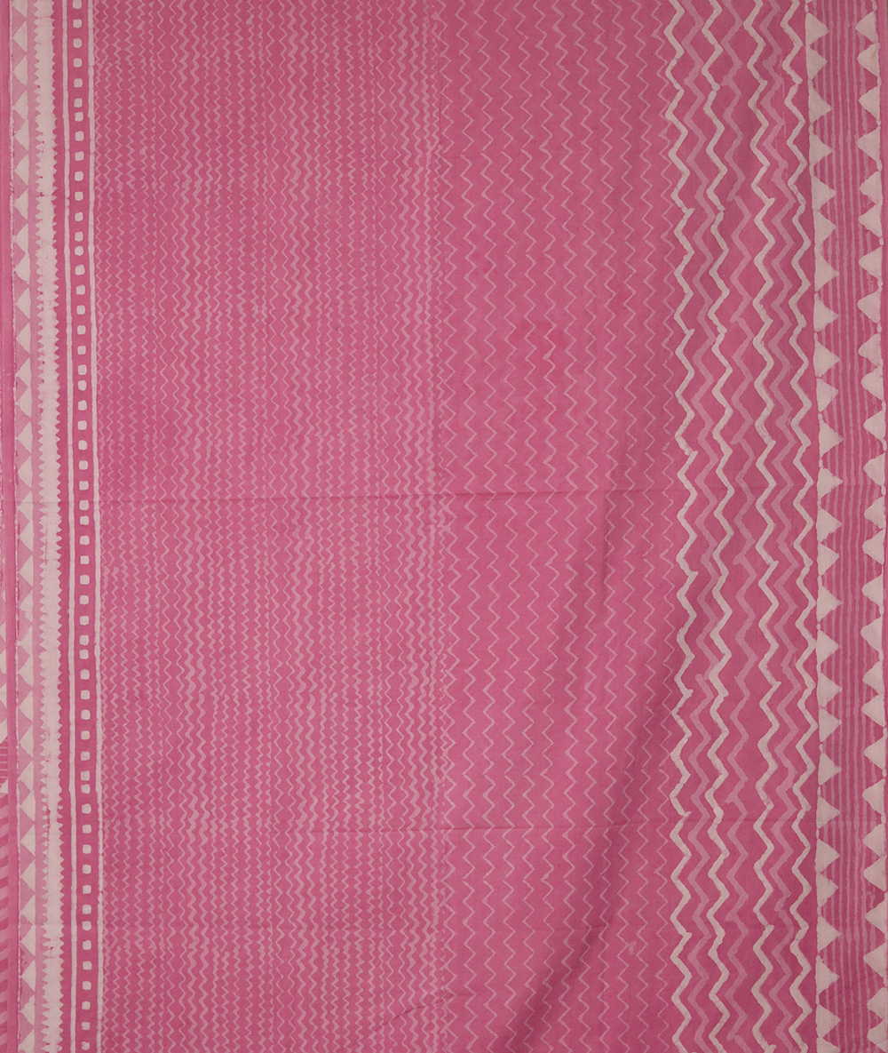Taffy Pink Block Printed Mul Cotton Half & Half saree