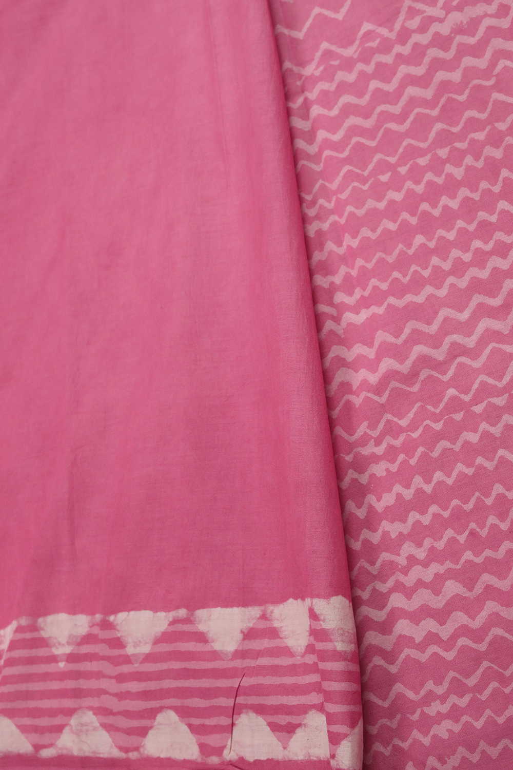 Taffy Pink Block Printed Mul Cotton Half & Half saree