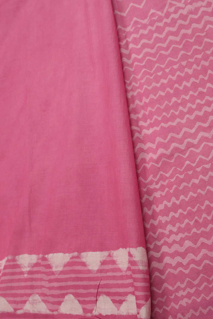 Taffy Pink Block Printed Mul Cotton Half & Half saree