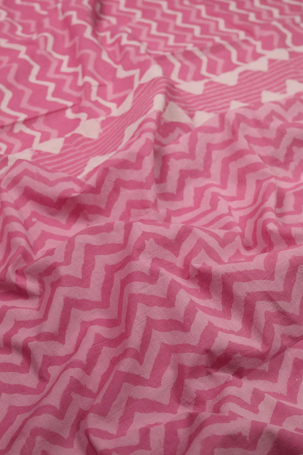 Taffy Pink Block Printed Mul Cotton Half & Half saree
