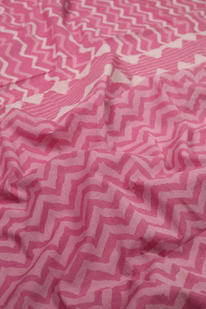 Taffy Pink Block Printed Mul Cotton Half & Half saree