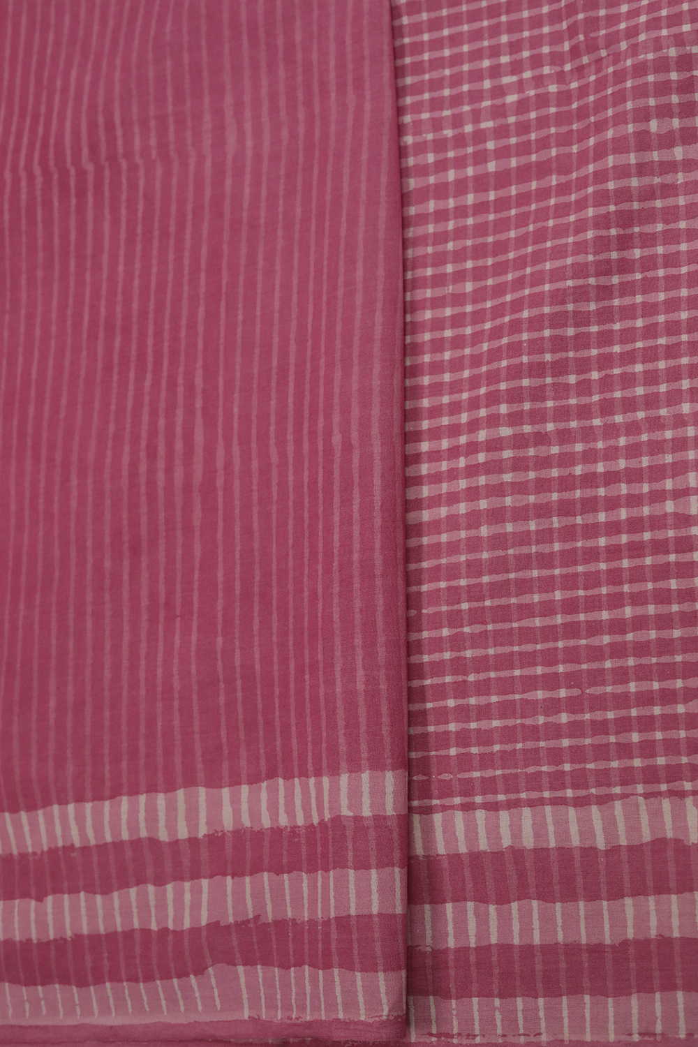 Checks on Pink Block Printed Mul Cotton saree