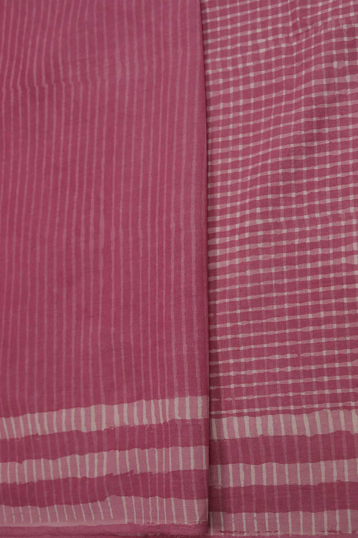 Checks on Pink Block Printed Mul Cotton saree