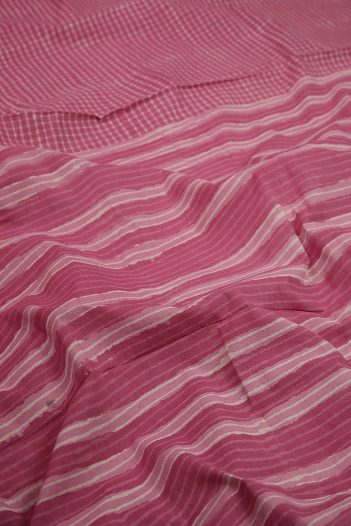 Checks on Pink Block Printed Mul Cotton saree