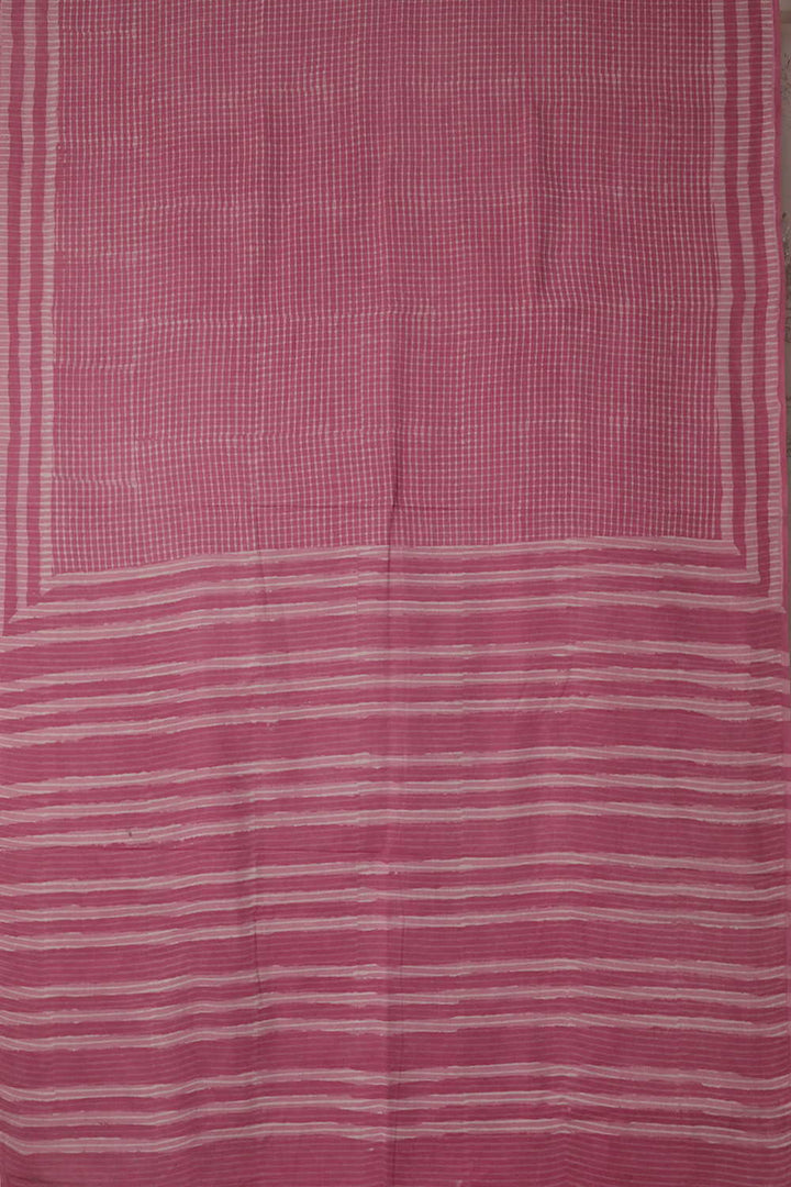 Checks on Pink Block Printed Mul Cotton saree