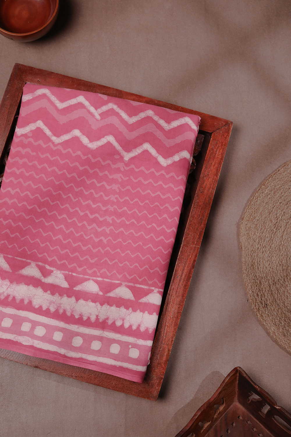 Pink Dabu Cotton Half & Half saree