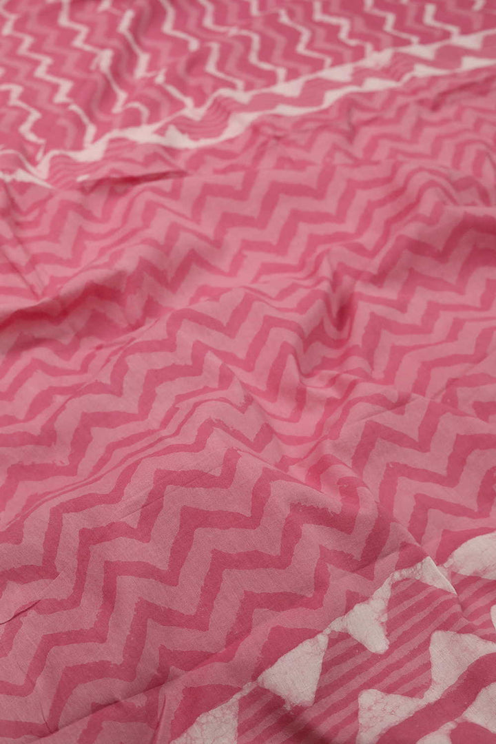 Pink Dabu Cotton Half & Half saree
