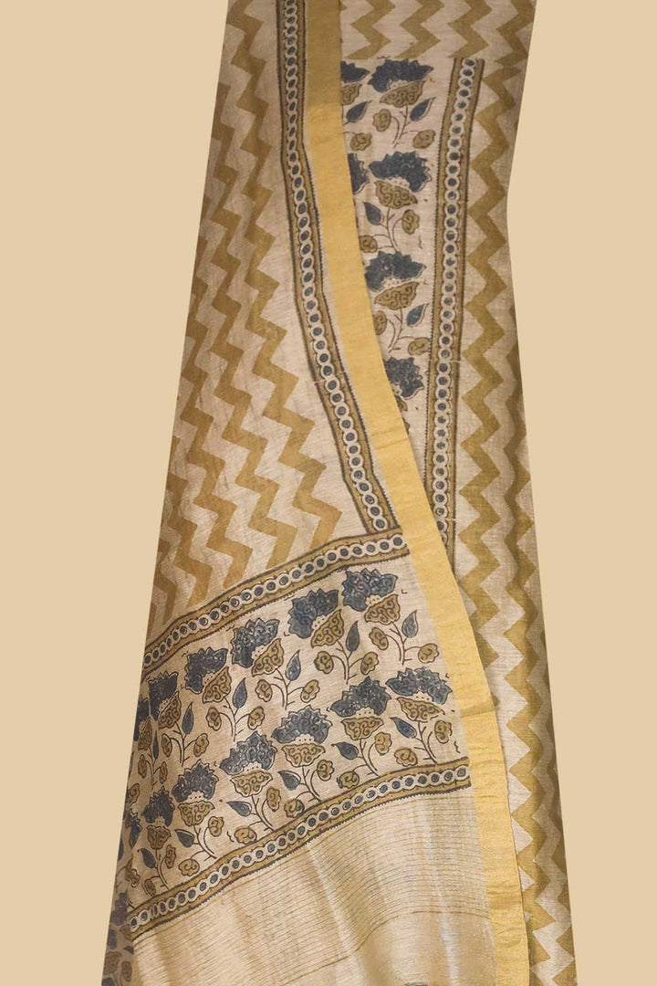 Chevron with Cream Ajrak Linen Top & Dupatta