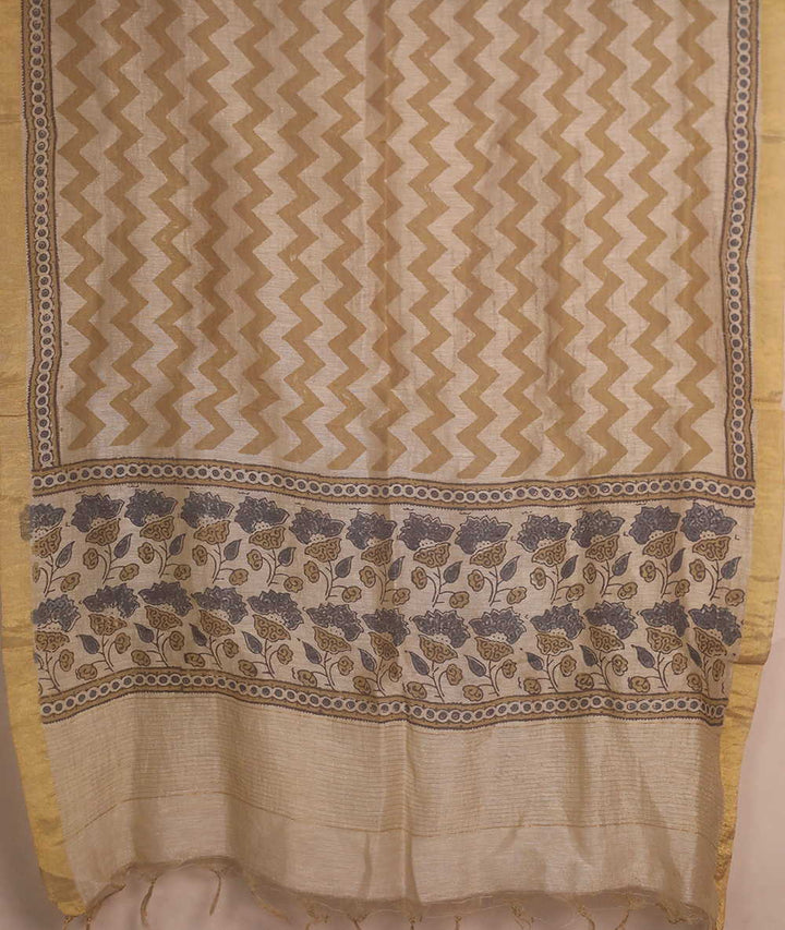 Chevron with Cream Ajrak Linen Top & Dupatta