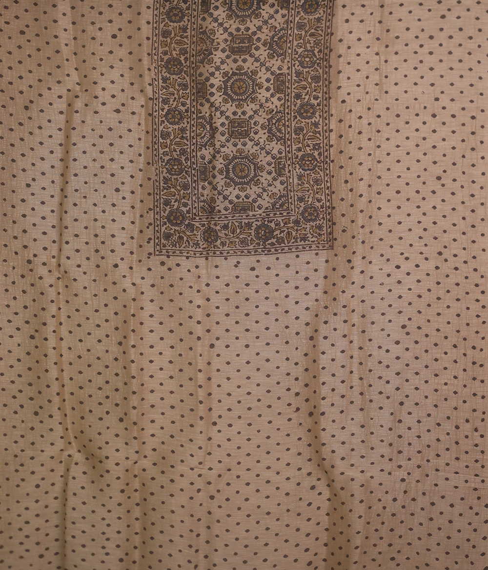 Cream with Dotted Ajrak Linen Top & Dupatta