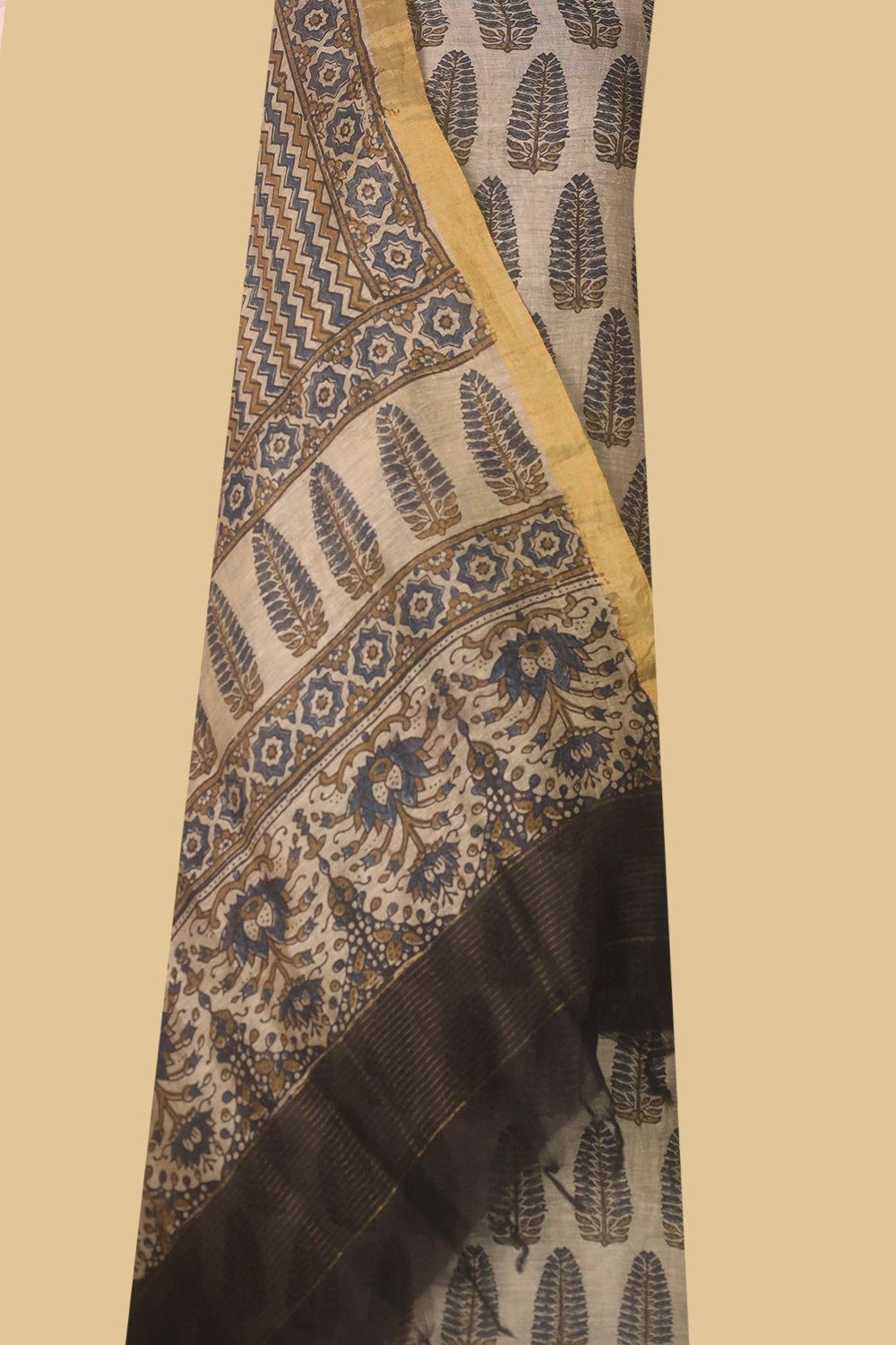 Conical Motifs on Cream Ajrak Linen Top & Dupatta