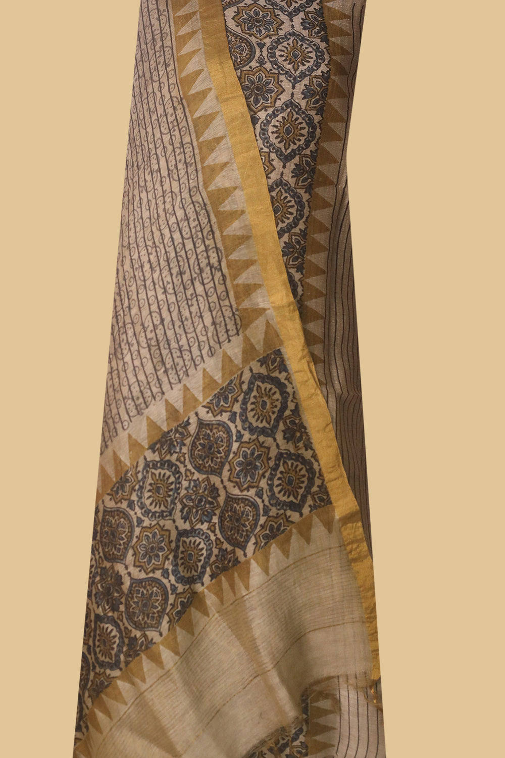 Cream Ajrak Linen Top & Dupatta