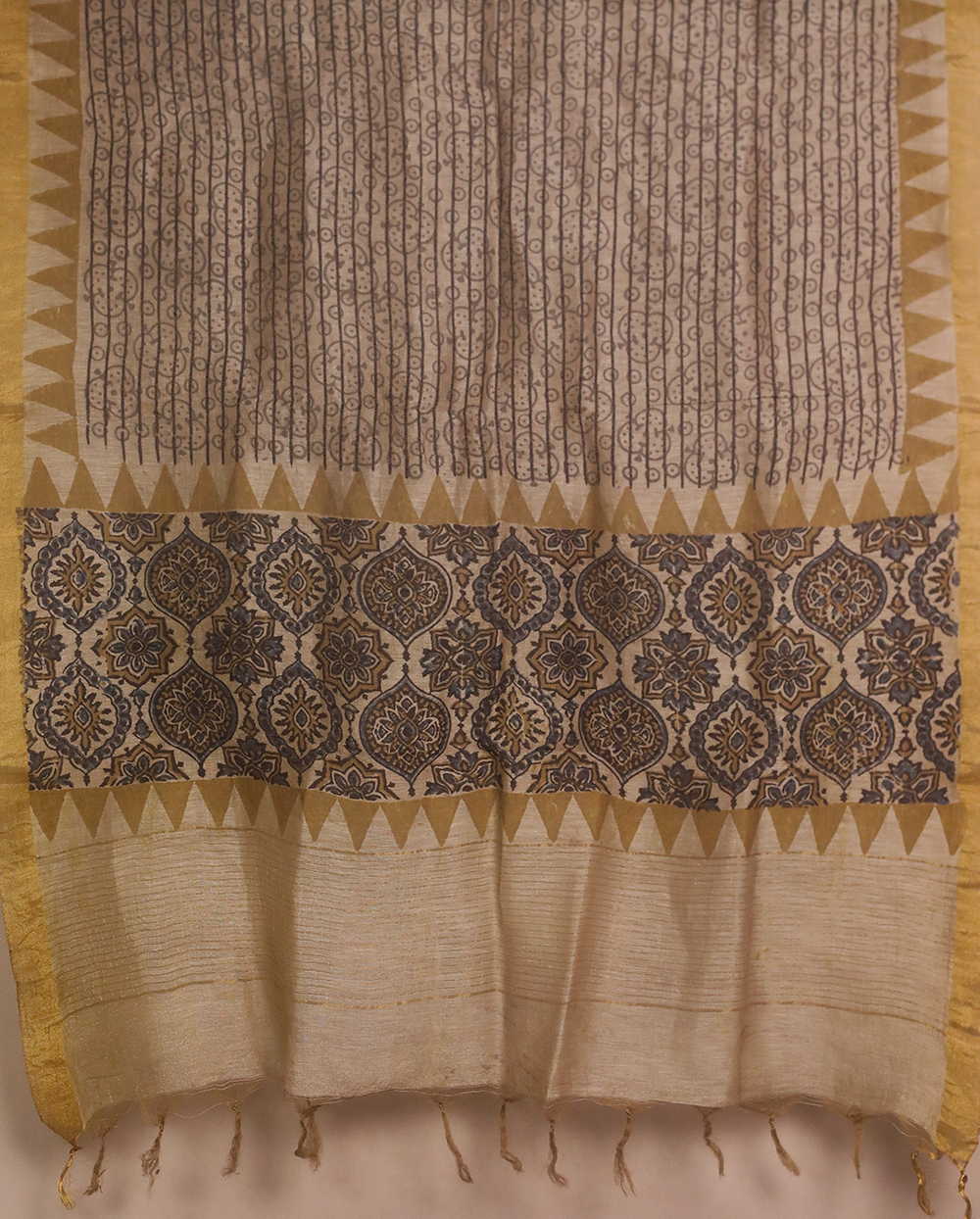 Cream Ajrak Linen Top & Dupatta