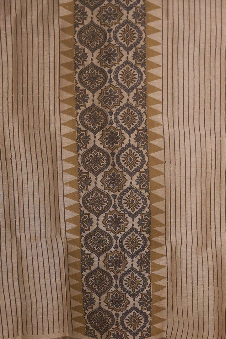 Cream Ajrak Linen Top & Dupatta