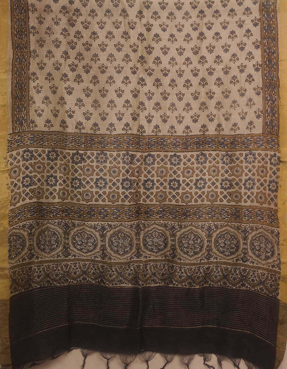 Intricate Pattern - Cream Ajrak Linen Top & Dupatta