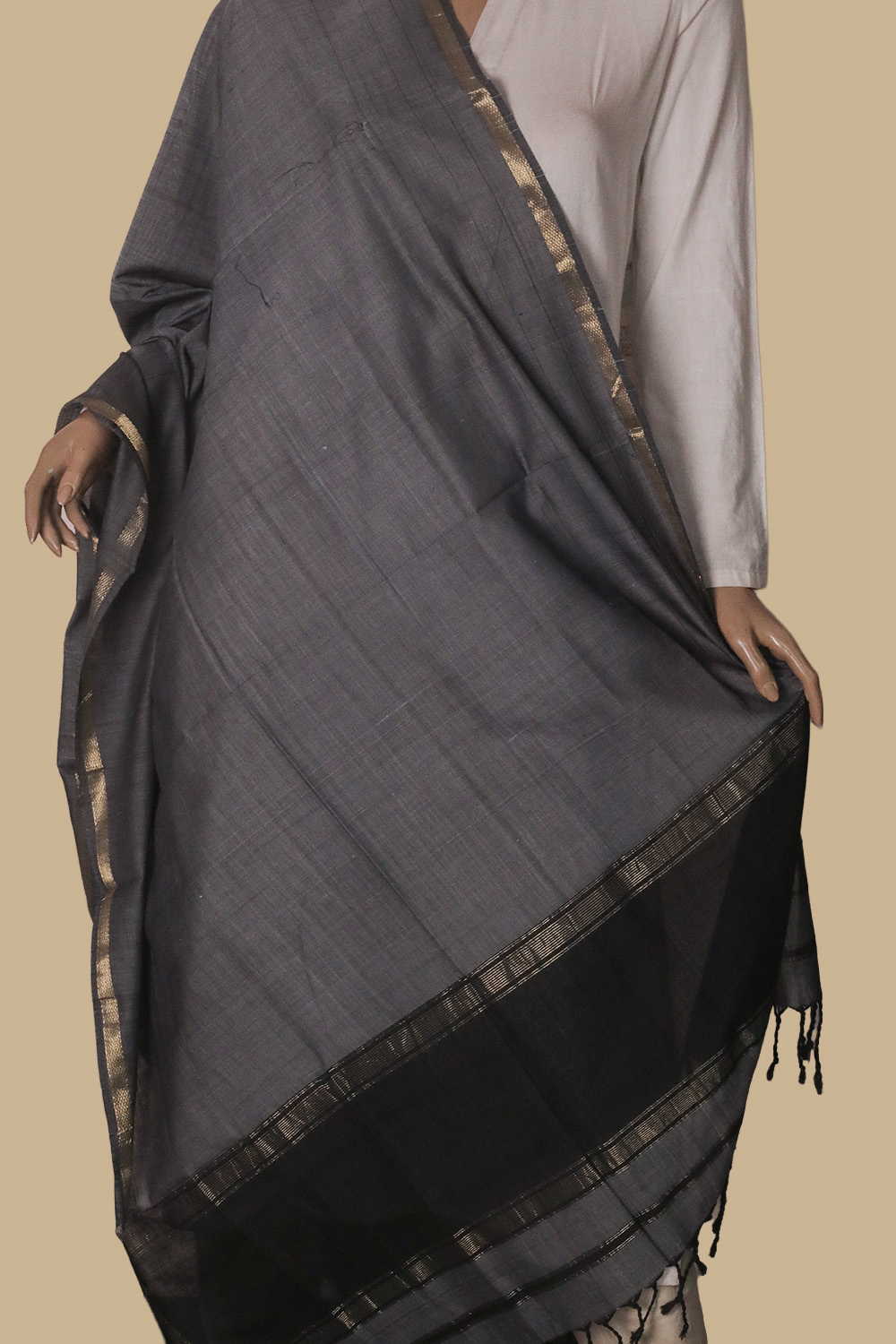 Slate Grey Maheshwari Mercerised Cotton Dupatta