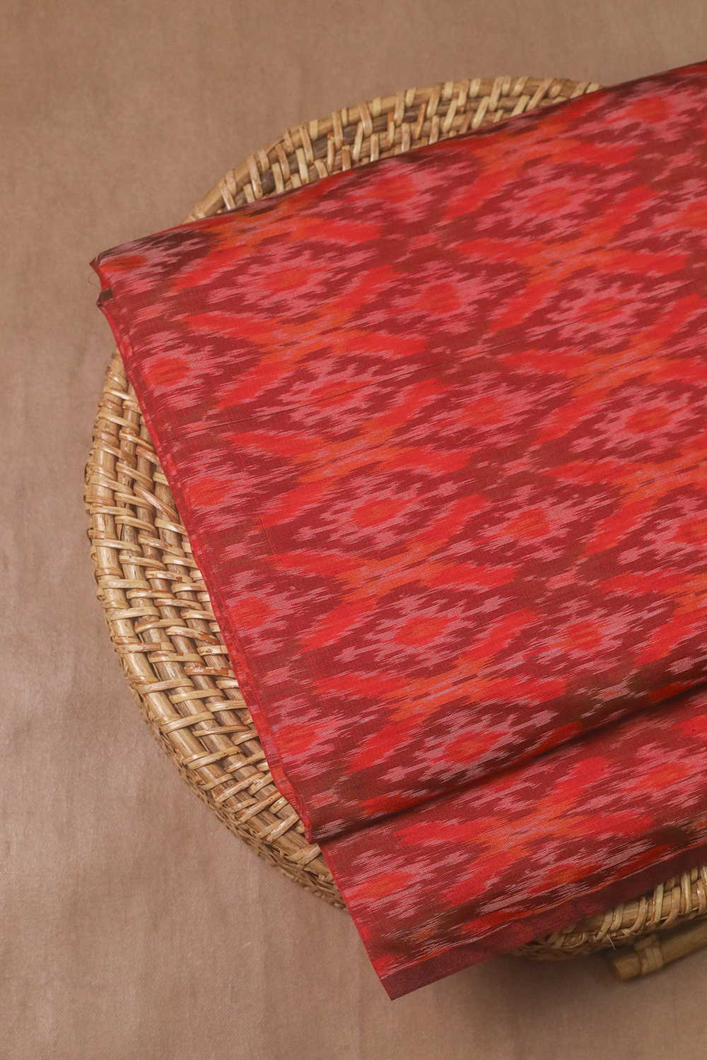 Shade of Maroon Ikat Silk Cotton Fabric