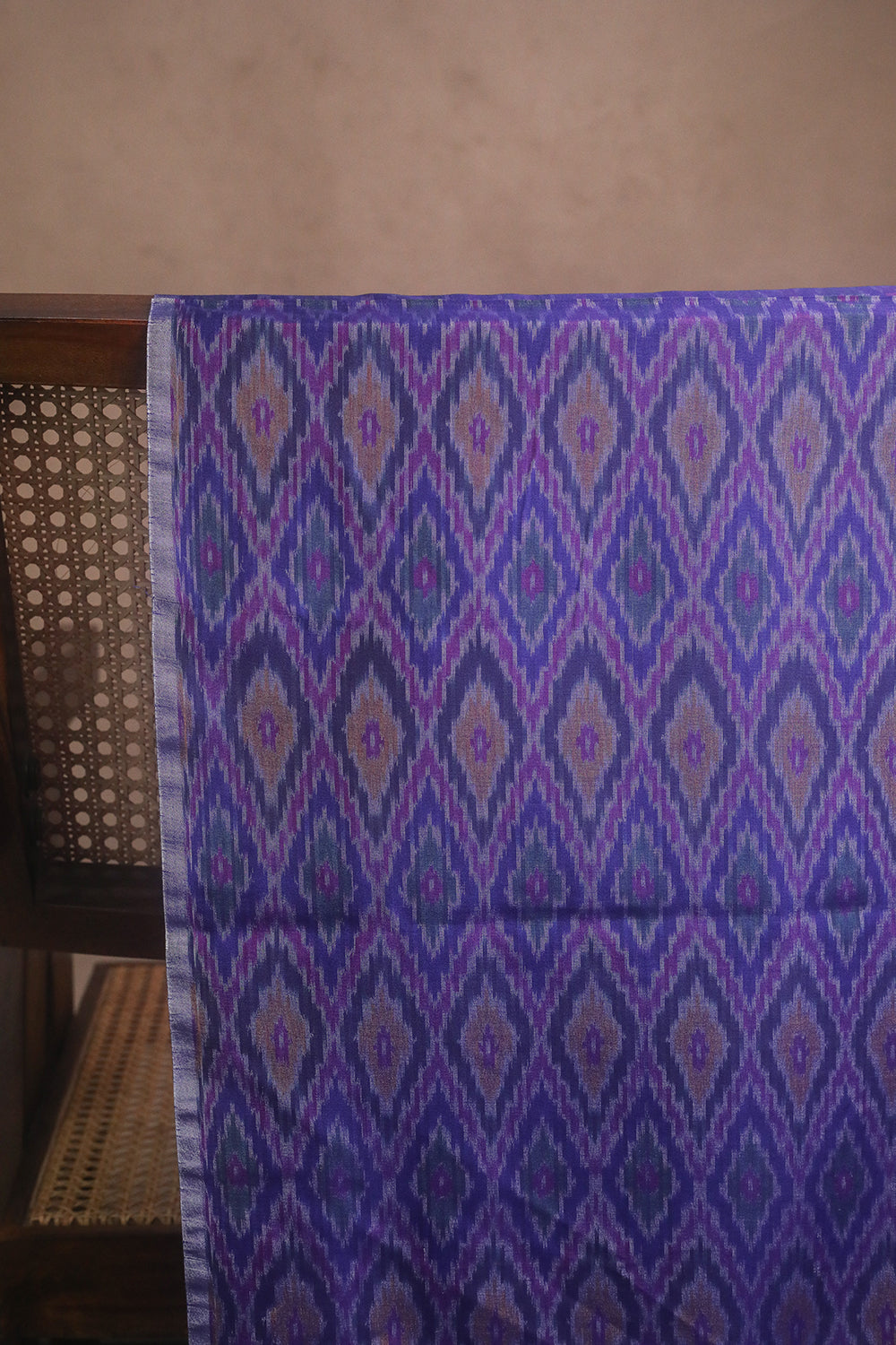 Diagonal Motifs - Violet Ikat Silk Cotton Fabric