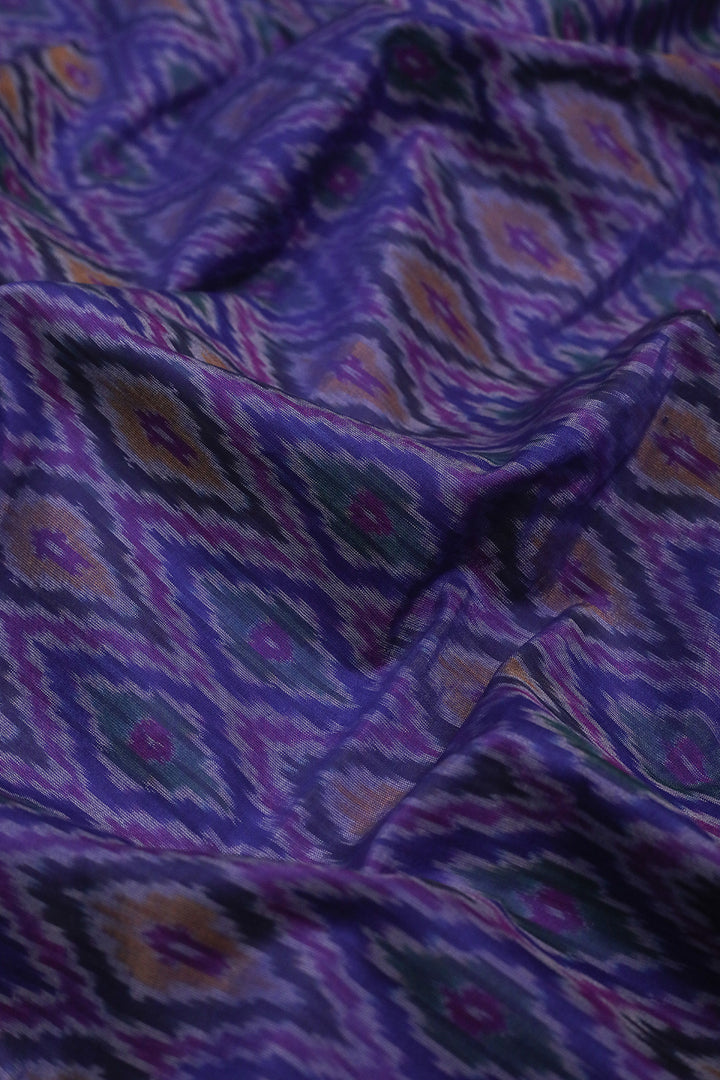 Diagonal Motifs - Violet Ikat Silk Cotton Fabric