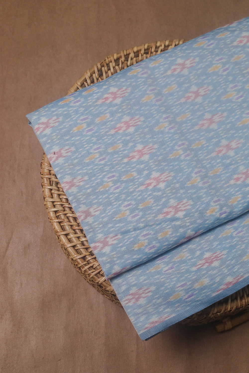 Pastel Blue Ikat Silk Cotton Fabric