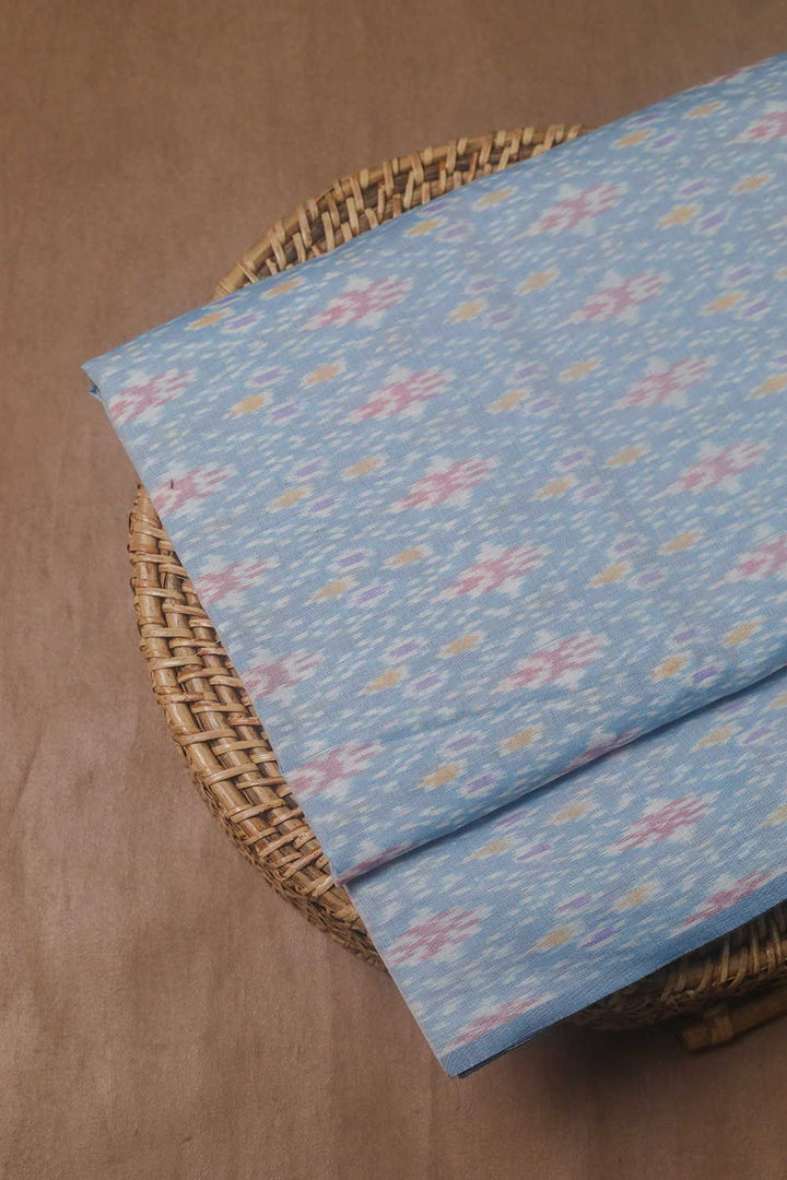 Pastel Blue Ikat Silk Cotton Fabric