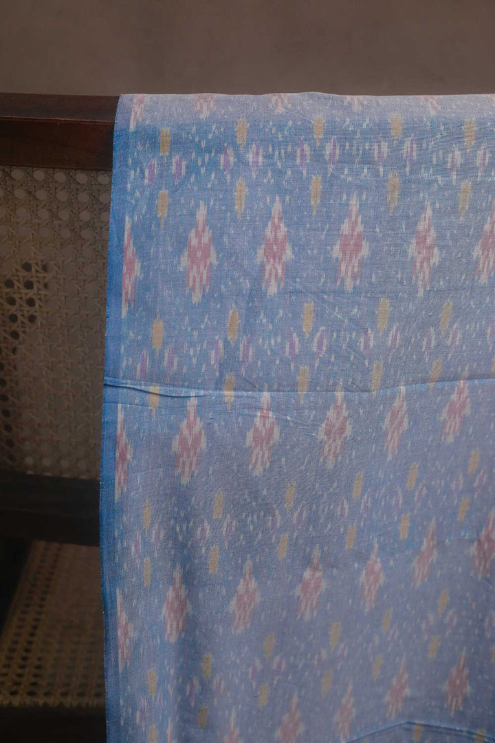 Pastel Blue Ikat Silk Cotton Fabric