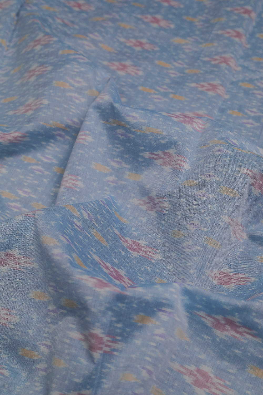Pastel Blue Ikat Silk Cotton Fabric