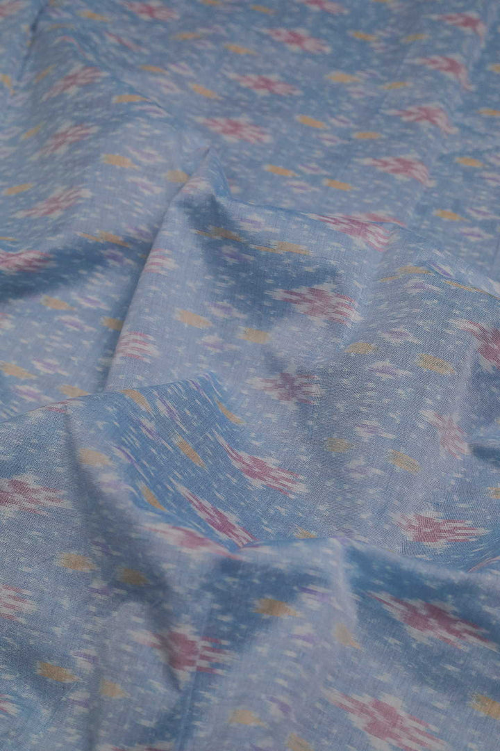 Pastel Blue Ikat Silk Cotton Fabric