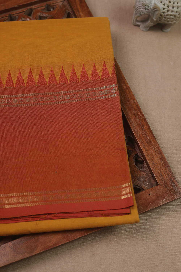 Rust Yellow Kanchipuram Cotton saree