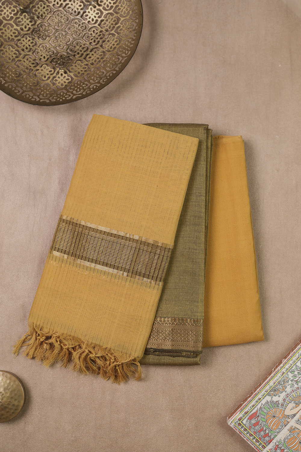 Rust Green Mangalagiri Cotton Suit