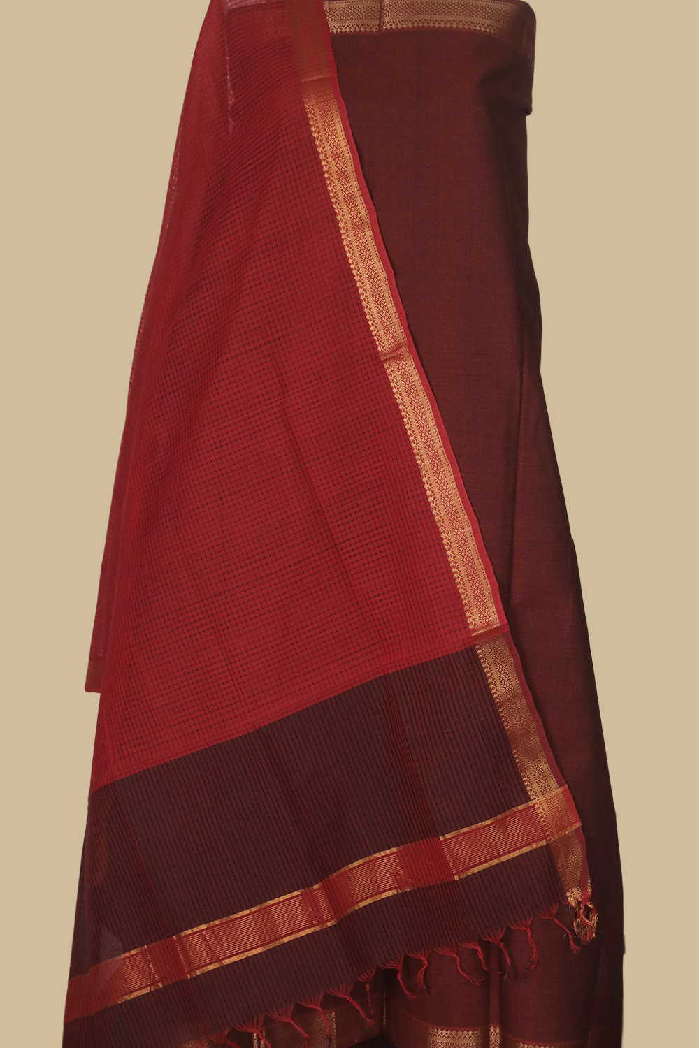 Blackish Maroon Mangalagiri Cotton Suit