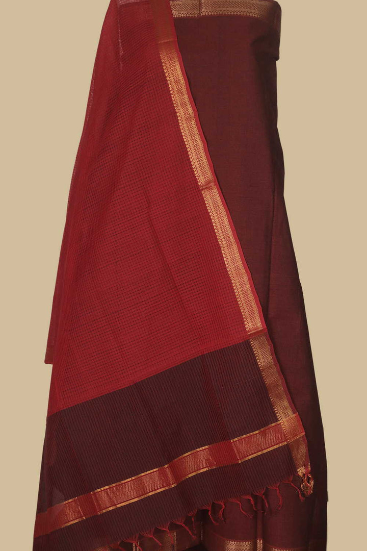 Blackish Maroon Mangalagiri Cotton Suit