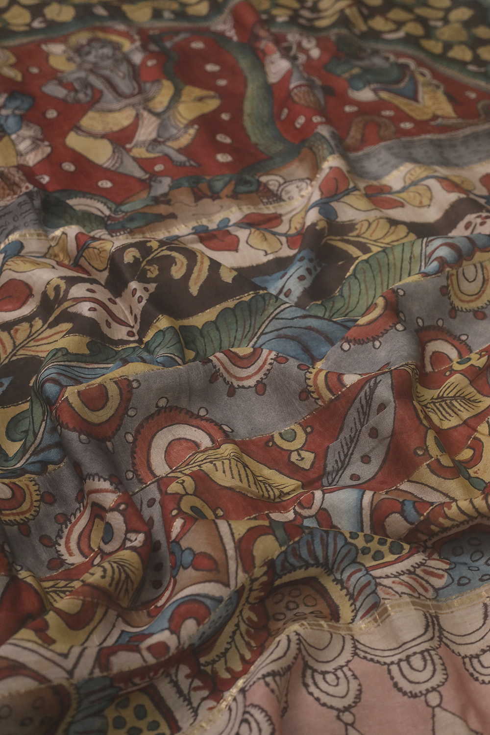 Leafy Floral Painted kalamkari Silk Cotton saree