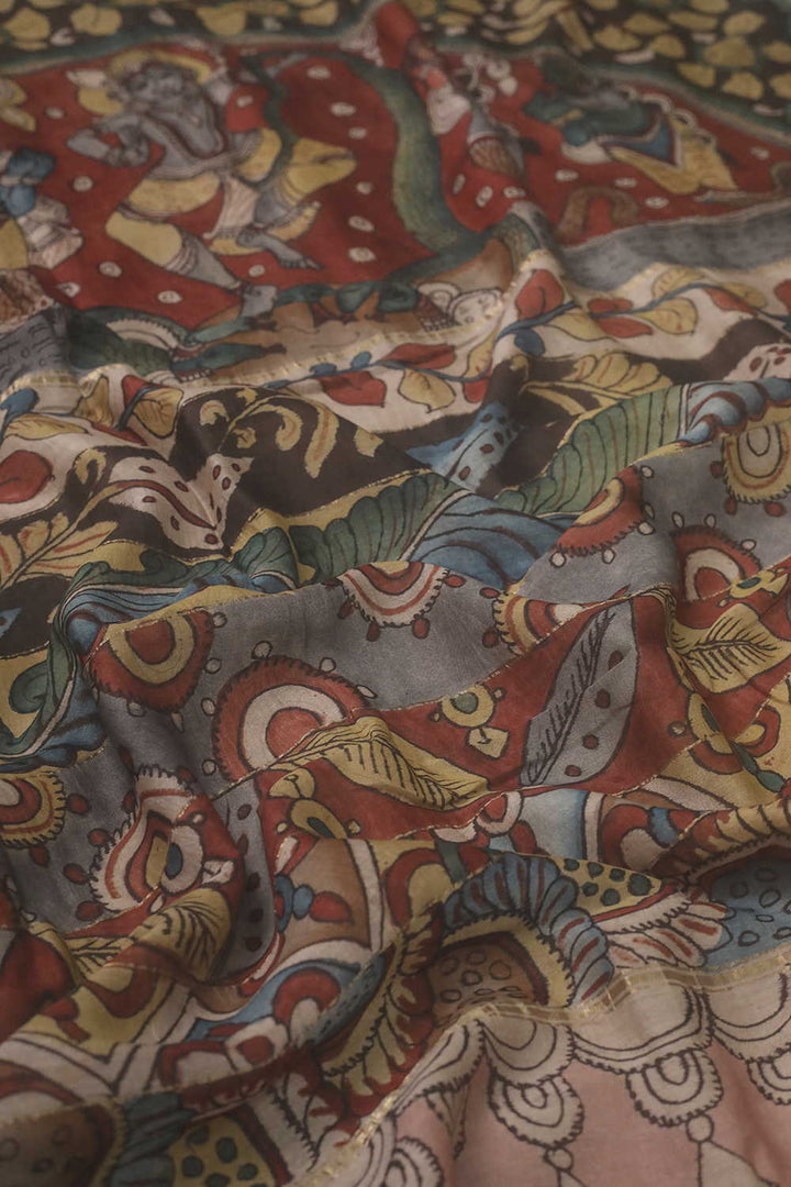 Leafy Floral Painted kalamkari Silk Cotton saree