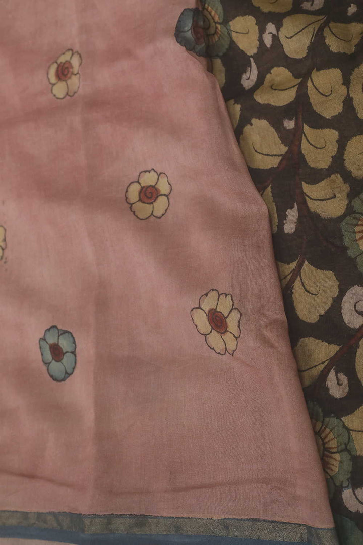 Leafy Floral Painted kalamkari Silk Cotton saree