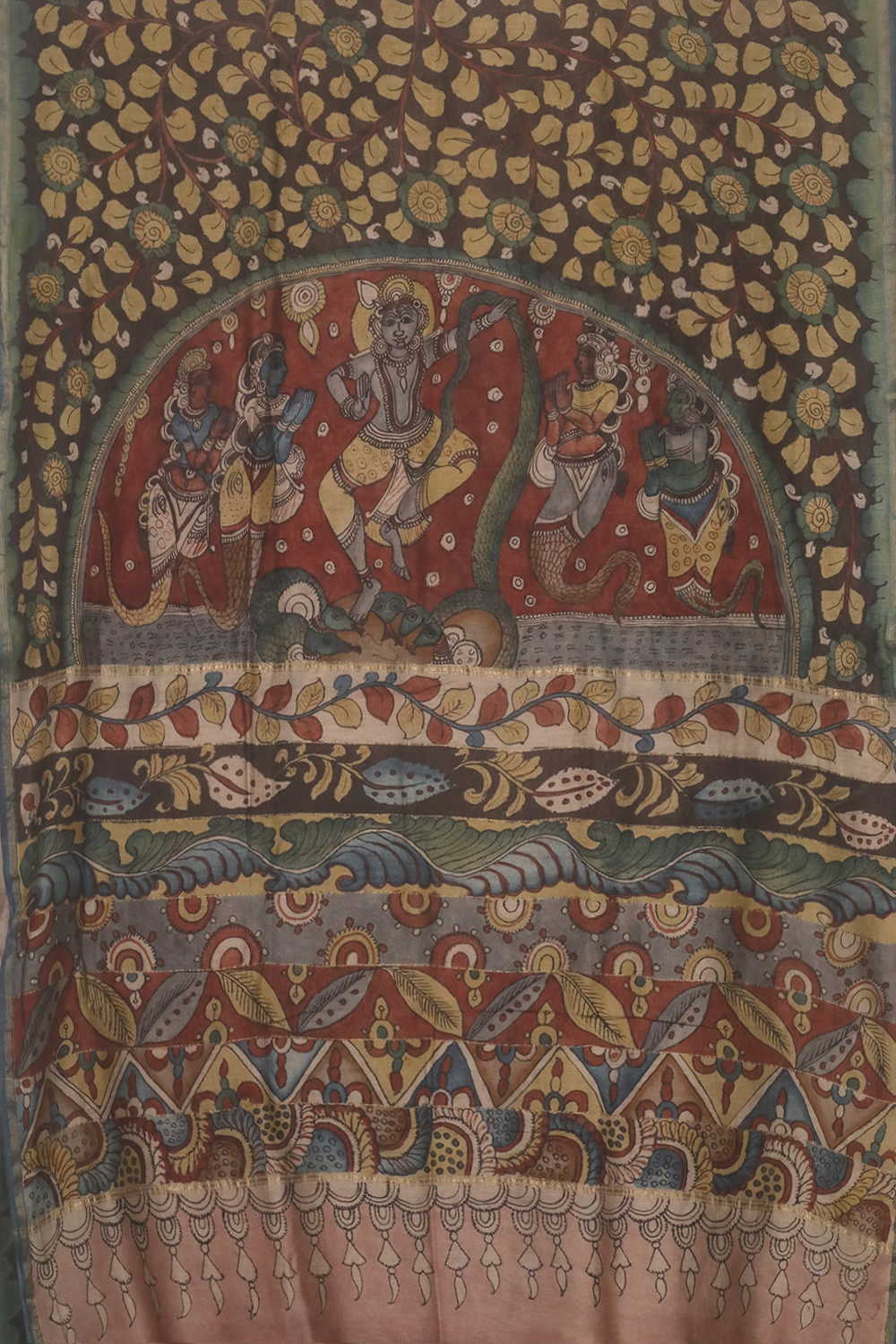 Leafy Floral Painted kalamkari Silk Cotton saree