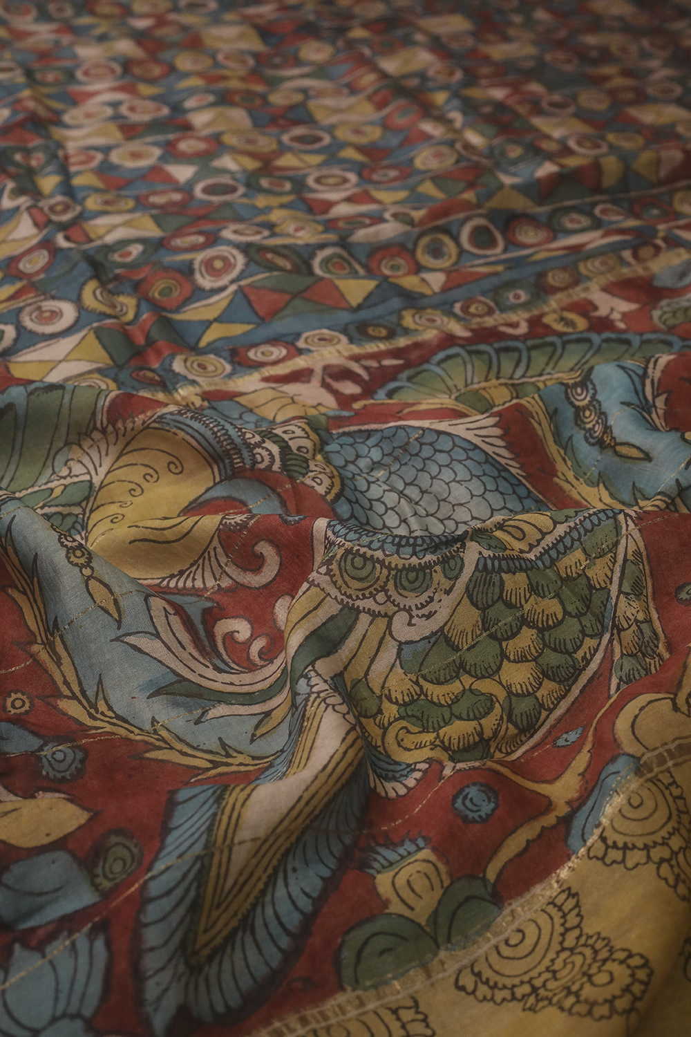 Geometric Pattern Painted kalamkari Silk Cotton saree