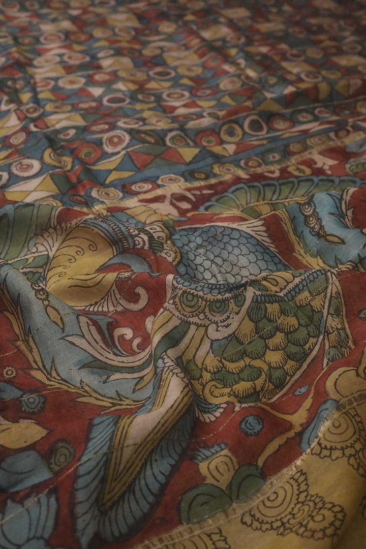 Geometric Pattern Painted kalamkari Silk Cotton saree
