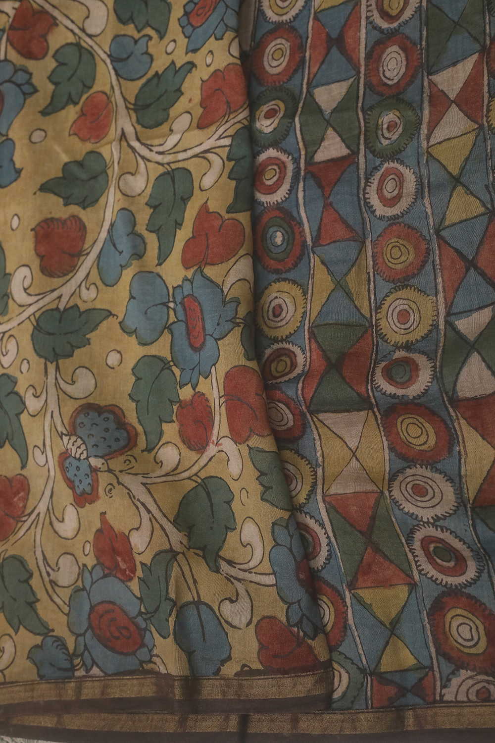 Geometric Pattern Painted kalamkari Silk Cotton saree