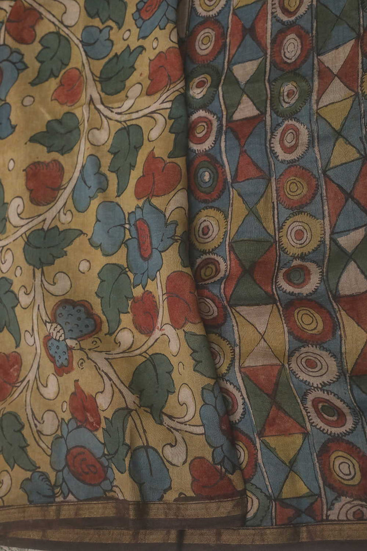 Geometric Pattern Painted kalamkari Silk Cotton saree